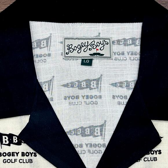 NEW Bogey Boys Flag Button Up Men's Golf Shirt Black and Cream Size L - Picture 4 of 6